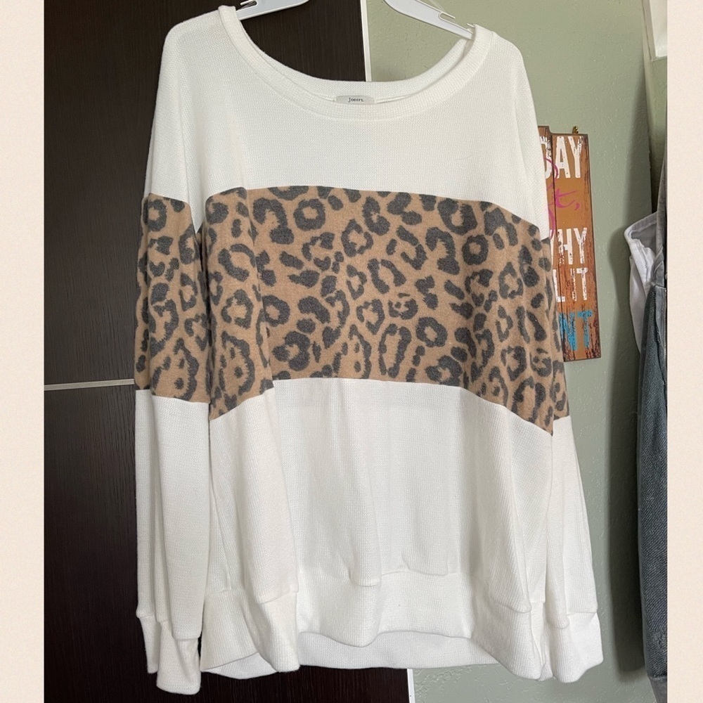 NEW!! Leopard Striped Waffle Knit Oversized Top